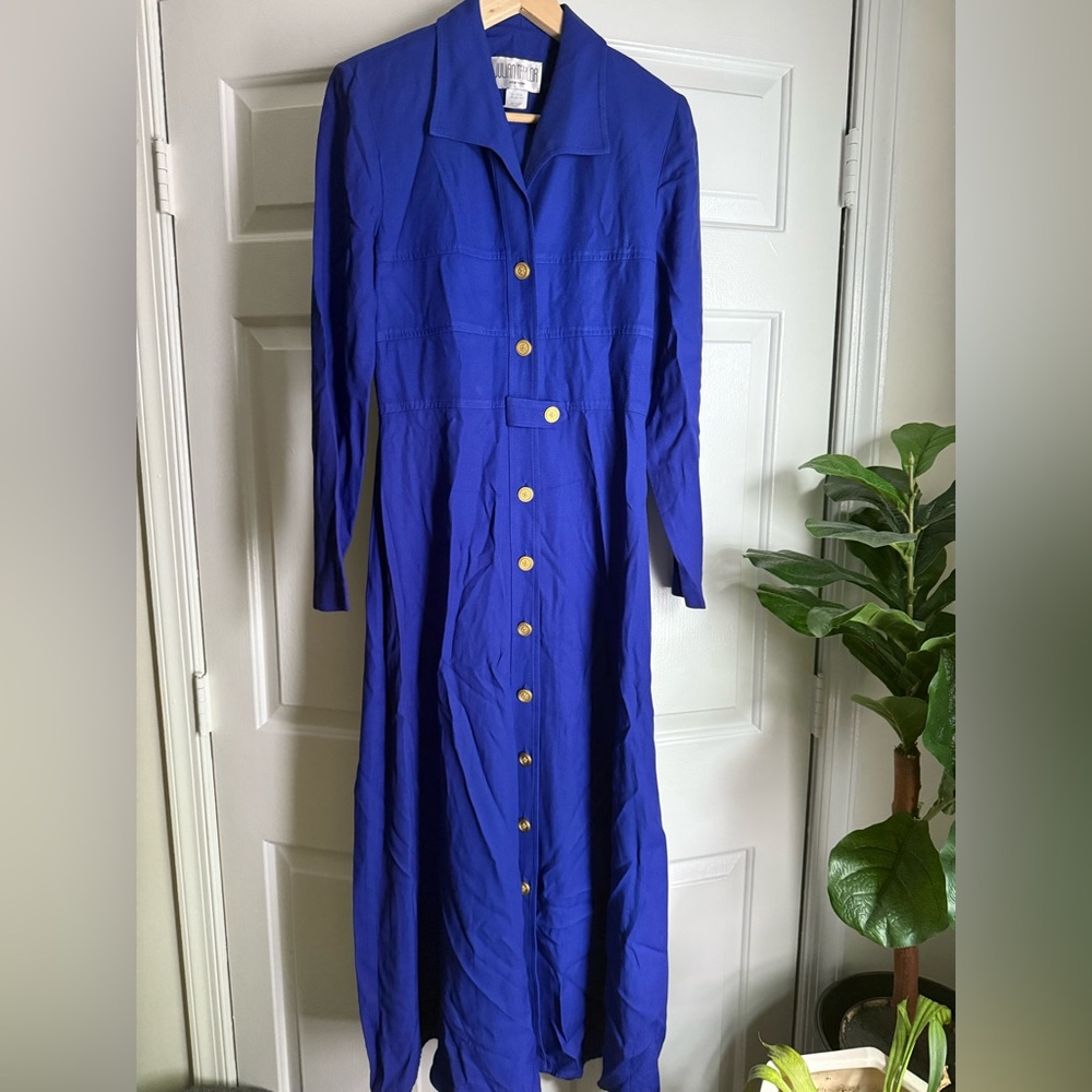 Vintage Julian Taylor Blue Button Up Maxi Dress Sz 6 Retro Teachercore